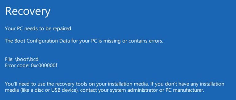 Boot Configuration Data خراب است