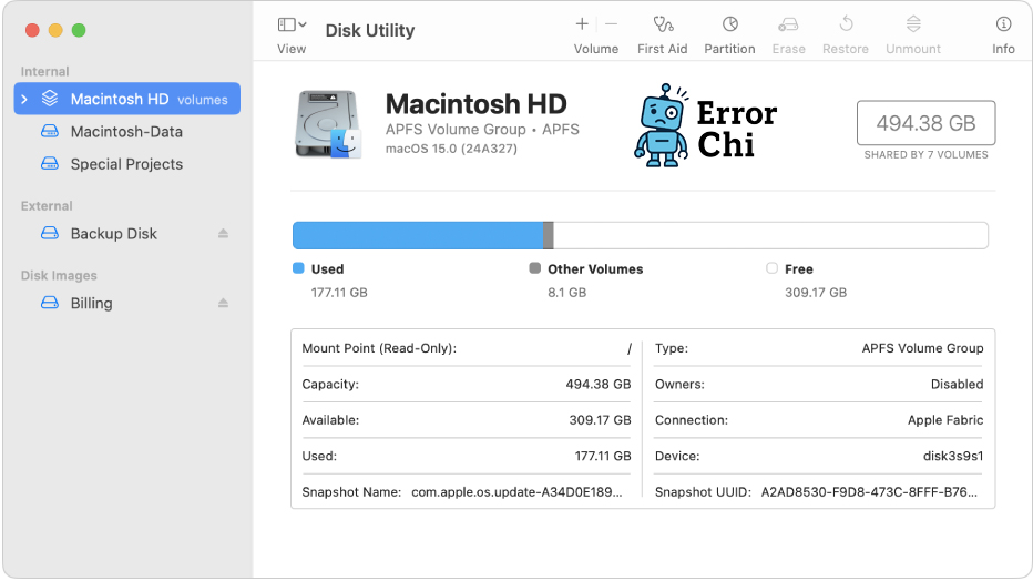 استفاده از Disk Utility برای شناسایی مشکلات